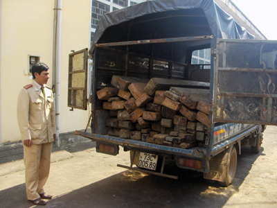 Xe chở gỗ lậu bị CSGT Công an tỉnh bắt giữ. Ảnh: N.H