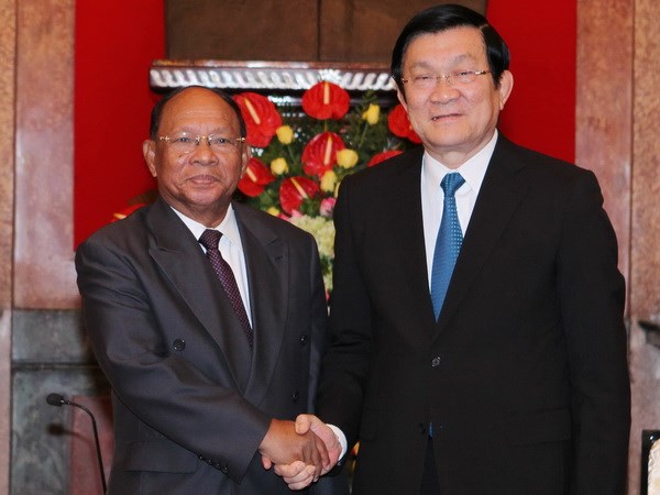 Chủ tịch nước Trương Tấn Sang tiếp Chủ tịch Quốc hội Campuchia. (Ảnh: Nguyễn Khang/TTXVN)