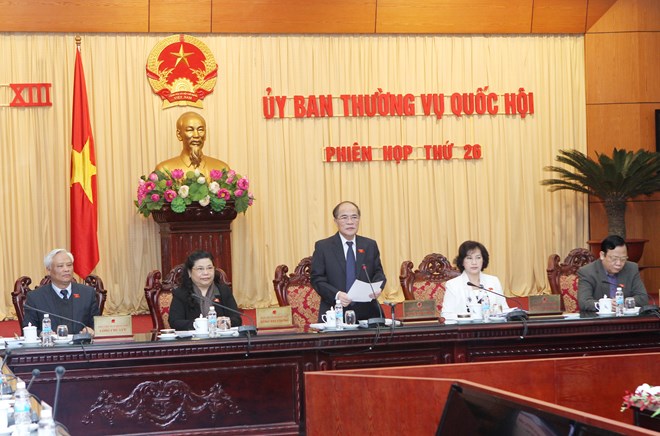 Chủ tịch Quốc hội Nguyễn Sinh Hùng chủ trì và phát biểu khai mạc Phiên họp thứ 26 của Ủy ban Thường vụ Quốc hội Khóa XIII. (Ảnh: Nhan Sáng/TTXVN)