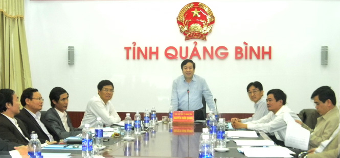 Quang cảnh hội nghị tại điểm cầu trực tuyến tỉnh Quảng Bình.
