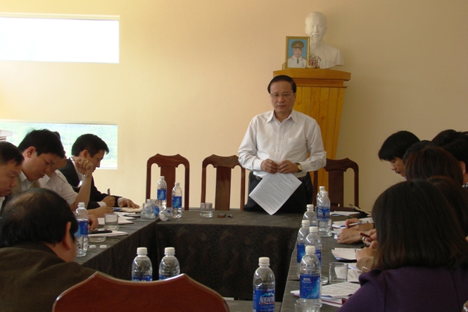 Đồng chí Trần Văn Tuân, UVTV Tỉnh ủy, Phó Chủ tịch UBND tỉnh phát biểu tại buổi kiểm tra tình hình hoạt động và phát huy giá trị di sản tại Vườn Quốc gia PN- KB.