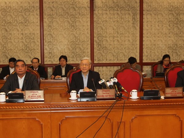 Tổng Bí thư Nguyễn Phú Trọng phát biểu tại buổi làm việc. (Ảnh: Trí Dũng/TTXVN)
