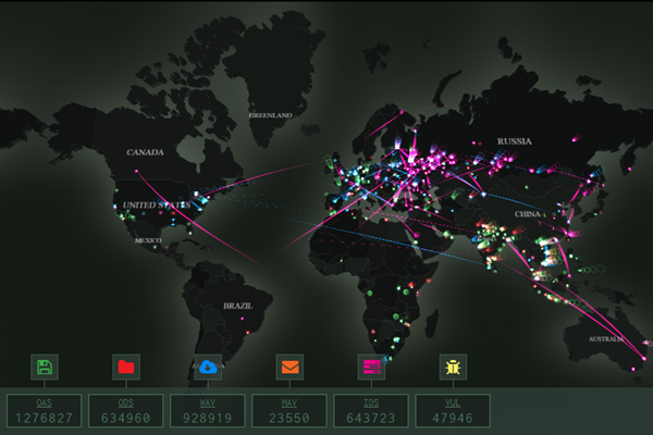 Bản đồ về các mối đe dọa mạng của Kaspersky Lab. (Ảnh: D.V/Vietnam+)