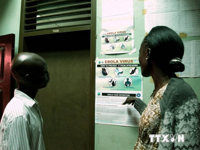 Người dân Liberia đọc thông báo về dịch bệnh Ebola tại một trung tâm y tế cộng đồng ở Monrovia ngày 31-7. (Nguồn: AFP/TTXVN)