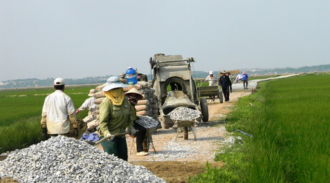 Nhân dân thôn Tuy Lộc, xã Lộc Thủy, huyện Lệ Thủy làm đường giao thông ra đồng ruộng.