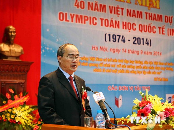 Chủ tịch Ủy ban Trung ương Mặt trận Tổ quốc Việt Nam Nguyễn Thiện Nhân phát biểu tại buổi lễ. (Ảnh: Quý Trung/TTXVN)