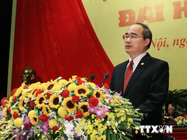 Ông Nguyễn Thiện Nhân, Ủy viên Bộ Chính trị, Chủ tịch Ủy ban Trung ương Mặt trận Tổ quốc Việt Nam đọc diễn văn khai mạc Đại hội. (Nguồn: TTXVN)