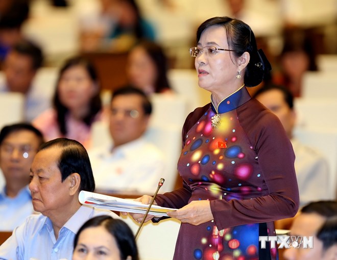 Đại biểu Quốc hội Thành phố Hồ Chí Minh Nguyễn Thị Quyết Tâm phát biểu ý kiến. (Ảnh: Phạm Kiên/TTXVN)