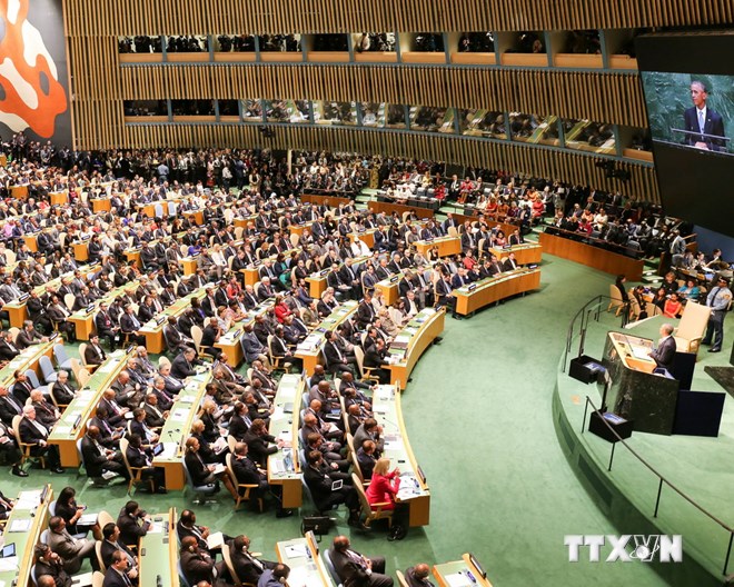 Một buổi họp của Đại hội đồng Liên hợp quốc khóa 69. (Ảnh: Lê Dương/TTXVN)
