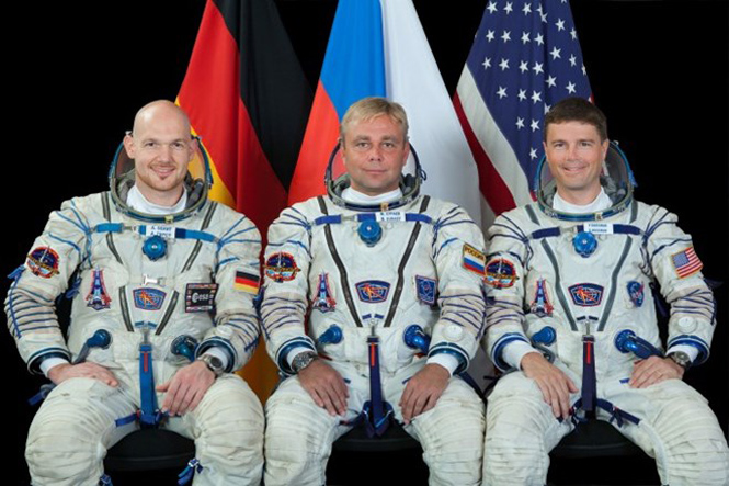 Ba nhà du hành vừa trở về từ Trạm vũ trụ quốc tế ISS. (Nguồn: NASA)
