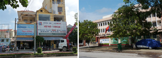Cửa hàng Tình Hường (trái) và Công ty Điện lực Quảng Bình (phải) đều có địa chỉ số 01 đường Hữu Nghị.