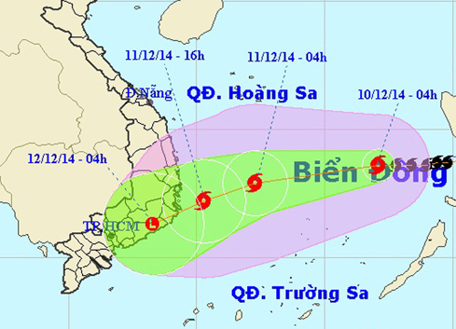  Đường đi và vị trí của bão số 5. Ảnh: nchmf.com.vn
