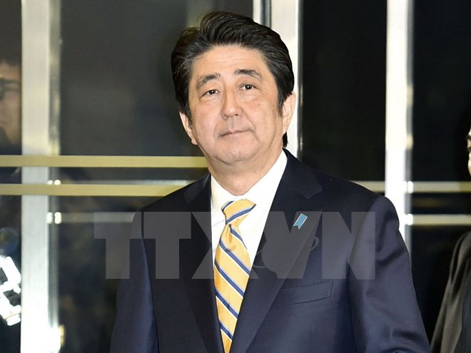 Thủ tướng Shinzo Abe tại trụ sở Đảng Dân chủ Tự do (LDP) ở Tokyo. (Nguồn: Kyodo/TTXVN)