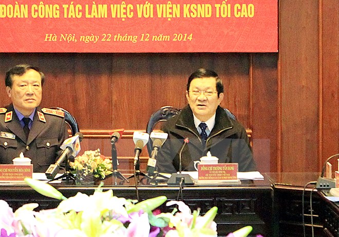 Chủ tịch nước Trương Tấn Sang phát biểu tại buổi làm việc. (Ảnh: Nguyễn Khang/TTXVN)