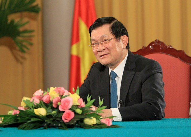 Chủ tịch nước Trương Tấn Sang có bài phát biểu quan trọng trước thềm năm mới 2015. (Ảnh: Nguyễn Khang/TTXVN)
