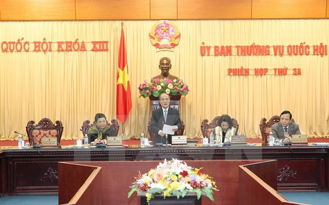 Chủ tịch Quốc hội Nguyễn Sinh Hùng chủ trì và phát biểu khai mạc Phiên họp thứ 34 của Ủy ban Thường vụ Quốc hội. (Ảnh: Nhan Sáng/TTXVN)