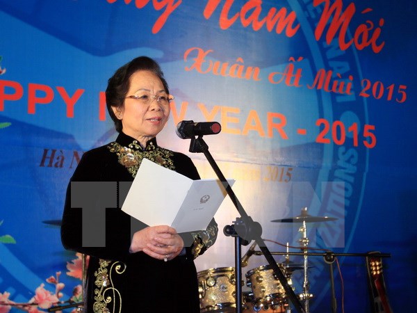Phó Chủ tịch nước Nguyễn Thị Doan đến dự và phát biểu tại buổi gặp mặt. (Ảnh: An Đăng/TTXVN)