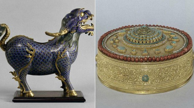 Quái thú bằng gốm tráng men thời Vua Càn Long, hộp trang sức nạm ngọc vùng Tibet nằm trong số những đồ vật có giá trị nhất bị đánh cắp. (Nguồn: Le Figaro)