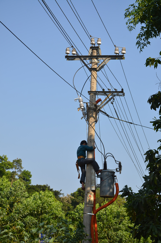 Công ty Điện lực kiểm tra tuyến điện vào xã Trường Sơn.