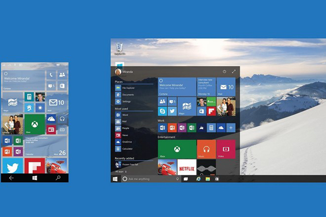Giao diện Windows 10 trên thiết bị máy tính và di động.