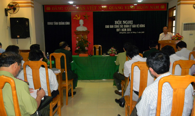 Đồng chí Trần Văn Tuân, UVTV Tỉnh uỷ, Phó Chủ tịch UBND tỉnh phát biểu chỉ đạo tại cuộc họp giao ban công tác quản lý BVR và PCCCR quý I-2015.
