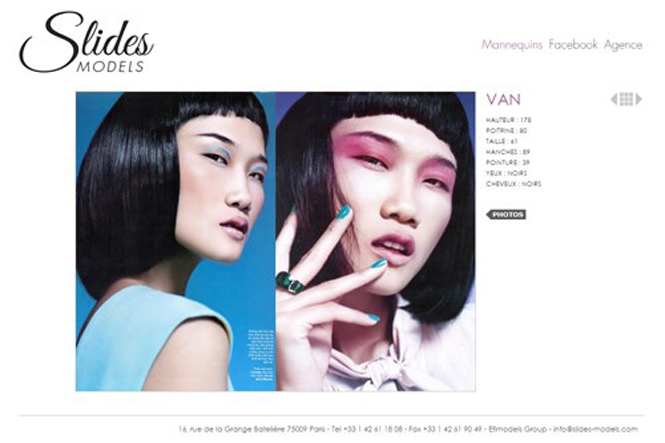  Hình ảnh Kha Mỹ Vân xuất hiện trên trang web của Slides Models Agency