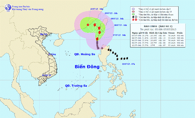  Đường đi và vị trí của cơn bão số 2. Ảnh: nchmf.gov.vn