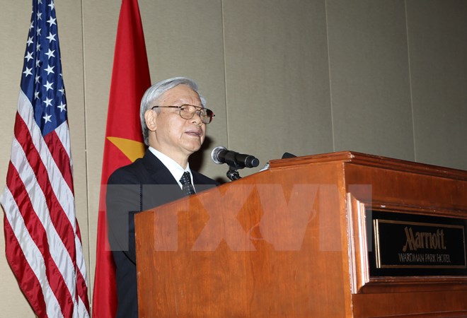 Tổng Bí thư Nguyễn Phú Trọng trong chuyến thăm Hoa Kỳ. (Ảnh: Trí Dũng/TTXVN)