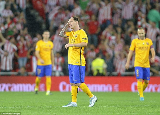Messi và đồng đội thảm bại. (Nguồn: AFP/Getty Images)