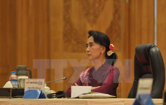 Thủ lĩnh Đảng Liên đoàn Quốc gia vì Dân chủ (NLD) đối lập Myanmar, bà Aung San Suu Kyi. (Nguồn: AFP/TTXVN)