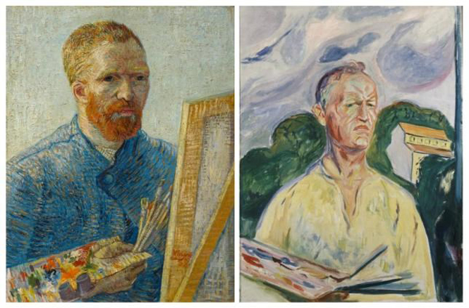 Bức tranh tự họa của Van Gogh (trái) và Edvard Munch. (Ảnh: Reuters)