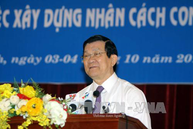   Chủ tịch nước Trương Tấn Sang phát biểu tại Hội thảo khoa học toàn quốc. Ảnh: Thanh Vũ – TTXVN