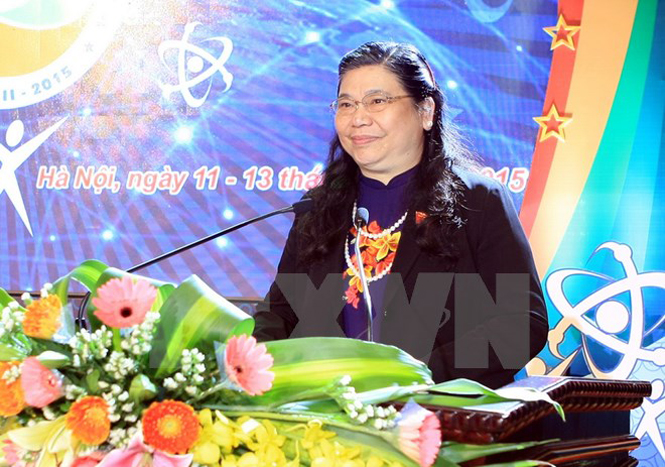 Bà Tòng Thị Phóng, Ủy viên Bộ Chính trị, Phó Chủ tịch Quốc hội đến dự và phát biểu tại Đại hội. (Ảnh: Phạm Kiên/TTXVN)
