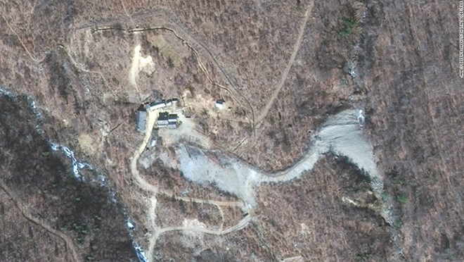 Ảnh chụp vệ tinh bãi thử hạt nhân Punggye-ri của Triều Tiên. (Nguồn: CNN)
