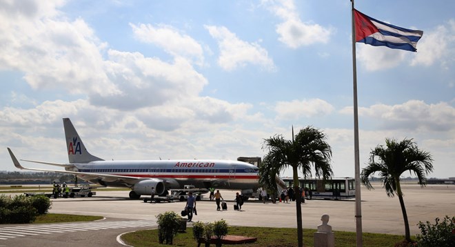 Máy bay của hãng hàng không Mỹ tại sân bay Cuba. (Ảnh: Getty)