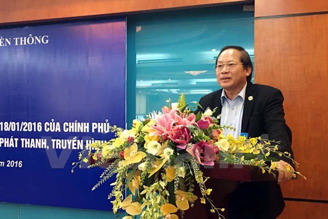 Thứ trưởng Trương Minh Tuấn cho biết tiến tới sẽ xóa bỏ quảng cáo trên chương trình thời sự. (Ảnh: CTV/Vietnam+)