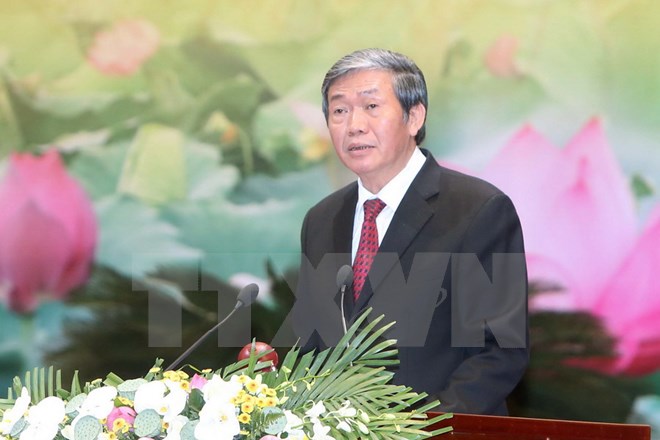 Ông Đinh Thế Huynh, Ủy viên Bộ Chính trị, Thường trực Ban Bí thư phát biểu ý kiến. (Ảnh: Nhan Sáng/TTXVN)