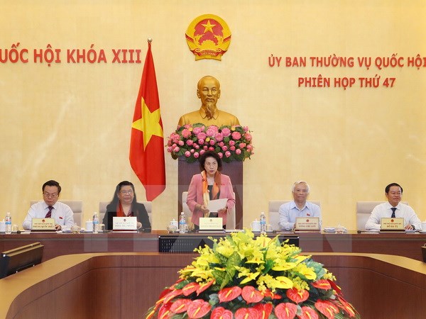 Chủ tịch Quốc hội Nguyễn Thị Kim Ngân chủ trì và phát biểu khai mạc Phiên họp lần thứ 47 của Ủy ban Thường vụ Quốc hội khóa XIII. (Ảnh: Trọng Đức/TTXVN)