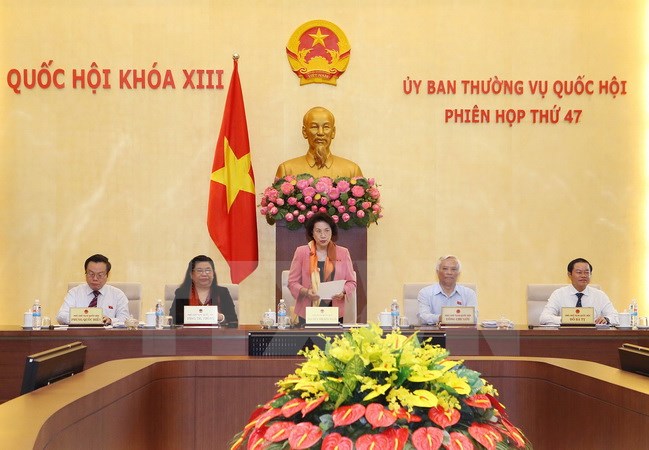 Chủ tịch Quốc hội Nguyễn Thị Kim Ngân chủ trì và phát biểu khai mạc Phiên họp lần thứ 47 của Ủy ban Thường vụ Quốc hội khóa XIII. (Ảnh: Trọng Đức/TTXVN)