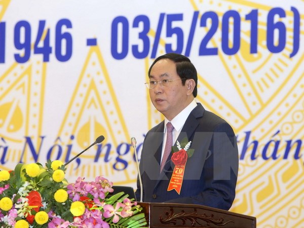 Chủ tịch nước Trần Đại Quang phát biểu tại buổi lễ. (Ảnh: Nhan Sáng/TTXVN)