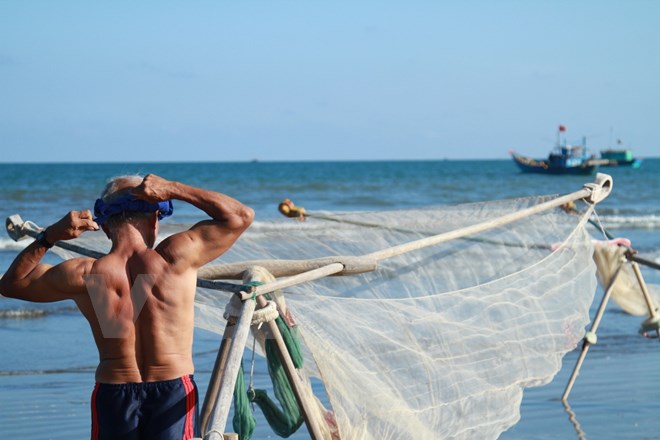 Ngư dân Quảng Bình ra biển những ngày bình yên trước thời điểm cá chết. (Ảnh: Xuân Mai/Vietnam+)