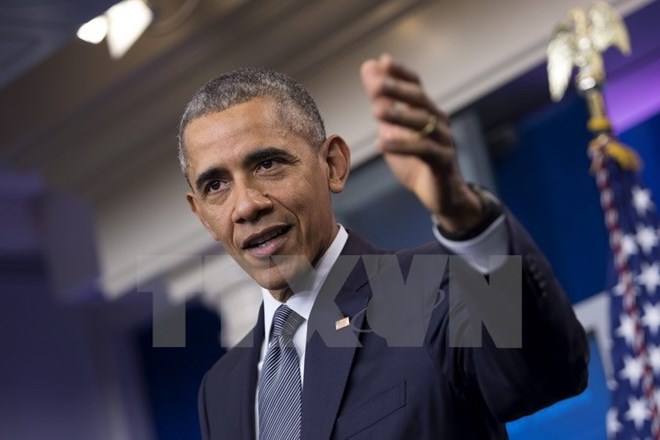 Tổng thống Mỹ Barack Obama phát biểu trong cuộc họp báo ở thủ đô Washington. (Nguồn: EPA/TTXVN)