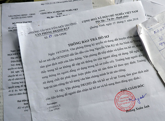 Thông báo trả hồ sơ của hộ ông Nguyễn Văn Ký.