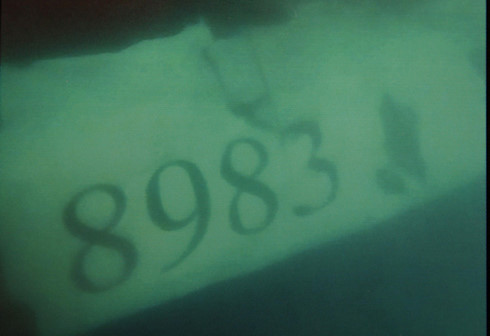  Thân vỏ máy bay ghi rõ số hiệu máy bay (chụp dưới biển).(Nguồn: Bộ Quốc phòng)
