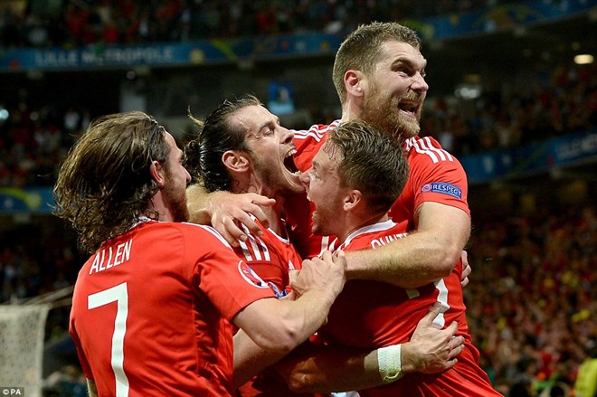 Đội tuyển Xứ Wales giành vé vào bán kết EURO 2016. (Nguồn:PA)