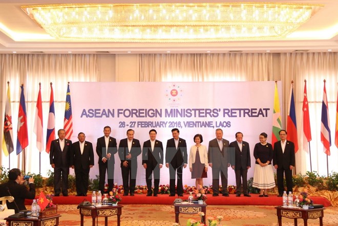 Các trưởng đoàn tại Hội nghị hẹp Bộ trưởng Ngoại giao ASEAN tháng 2-2016. (Ảnh: Phạm Kiên/TTXVN)