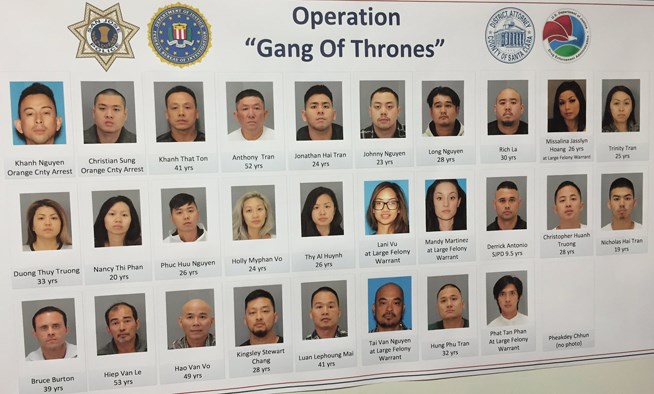 Ảnh các tay anh chị gốc Việt đã bị bắt trong chiến dịch Gang of Throne. (Nguồn: mercurynews.com)