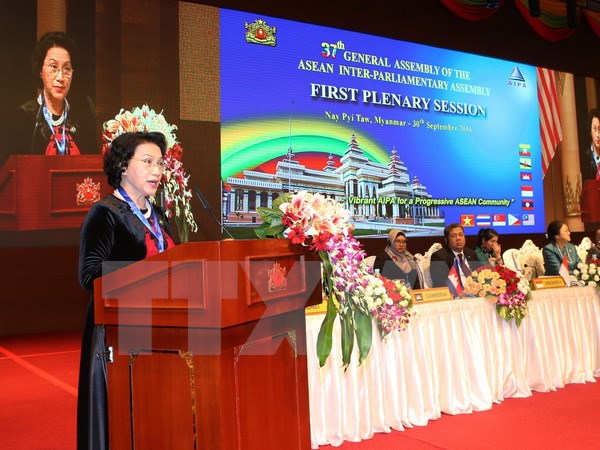 Chủ tịch Quốc hội Nguyễn Thị Kim Ngân phát biểu tại Đại hội đồng AIPA 37 ở Myanmar. (Nguồn: TTXVN)