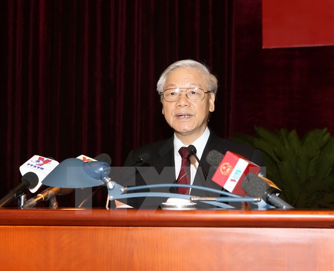 Tổng Bí thư Nguyễn Phú Trọng phát biểu chỉ đạo tại lễ kỷ niệm. (Ảnh : Trí Dũng/TTXVN)
