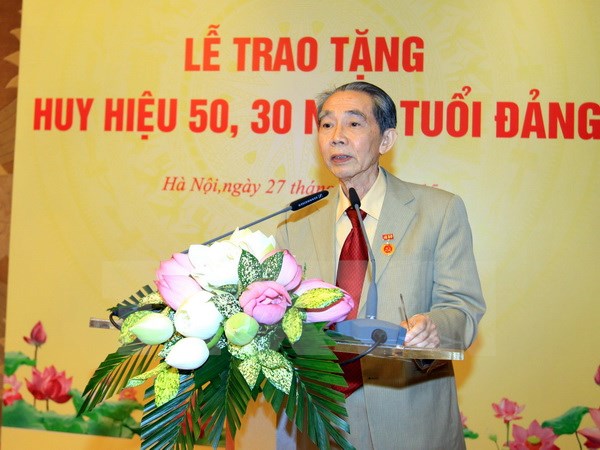 Đồng chí Trương Quang Được tại buổi Lễ trao tặng Huy hiệu 50 năm tuổi Đảng. (Ảnh: An Đăng/TTXVN)
